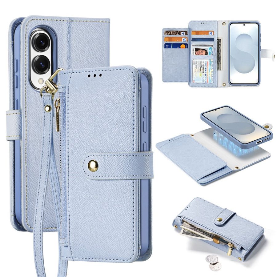 6601146367C-1 DUX DUCIS Lawa Series For Samsung Galaxy S25 Edge Case Detachable Magnetic Cowhide Leather Cover Zipper Wallet