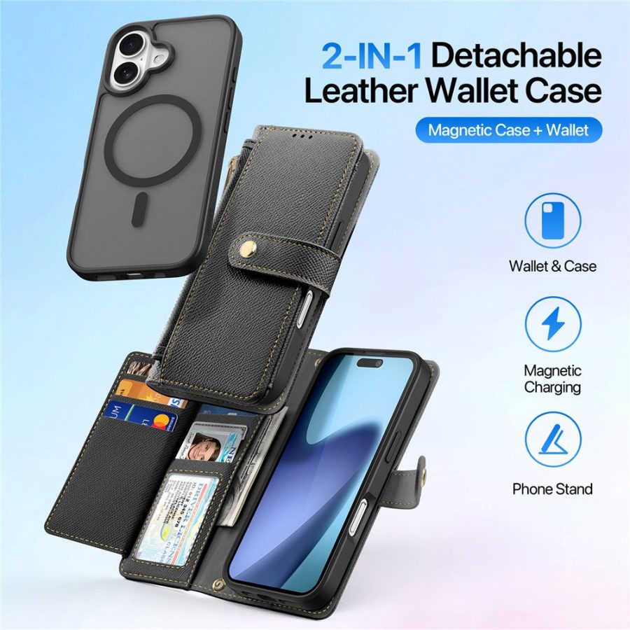 6601164187A-3 DUX DUCIS For iPhone 17 Case Lawa Series Detachable Magnetic Cowhide Leather Cover Zipper Wallet