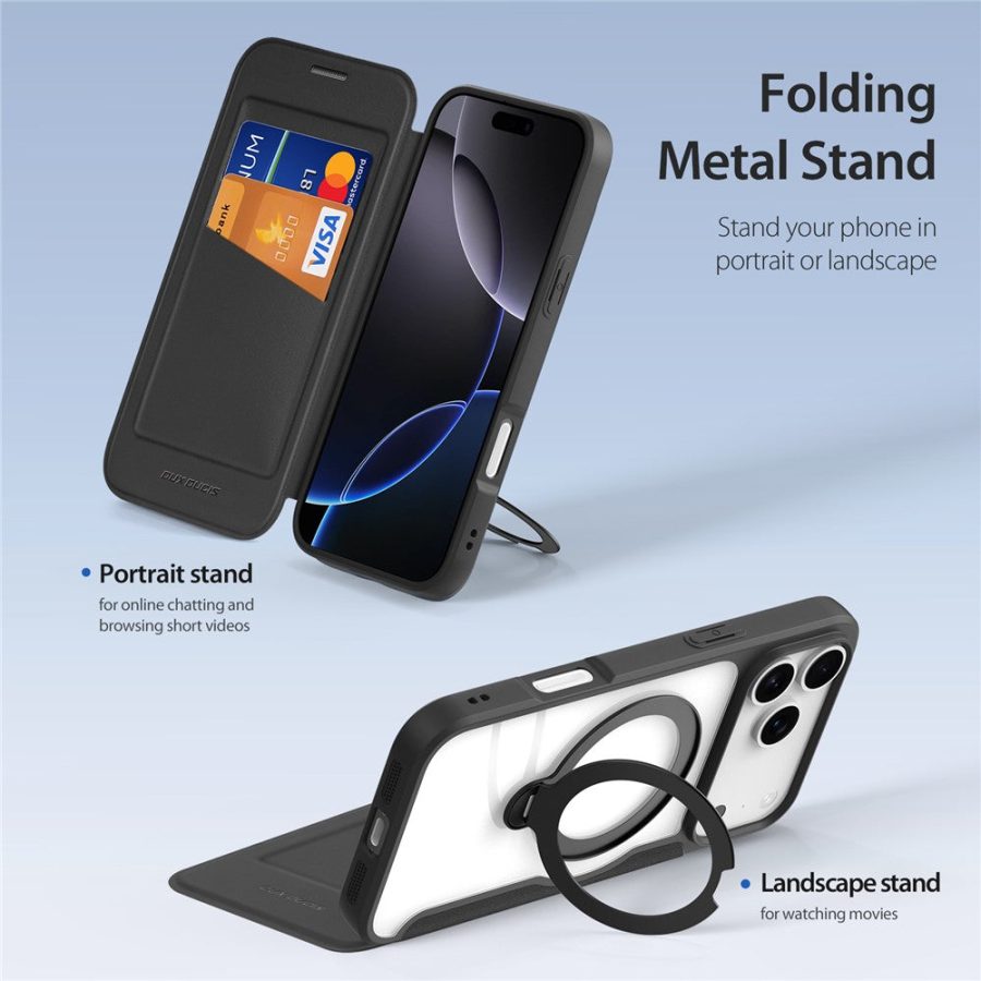 6601164494A-4 DUX DUCIS For iPhone 17 Pro Leather Case Skin X Pro Series Rotary Kickstand Cover Compatible with MagSafe