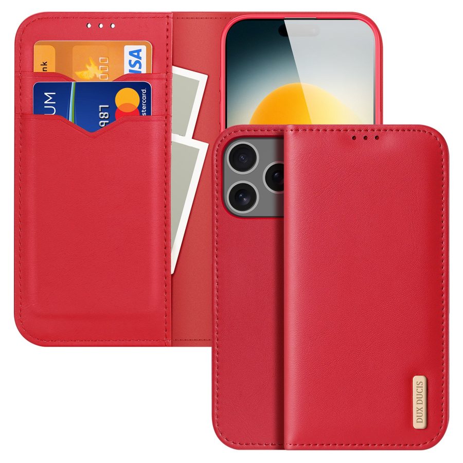 6601165164C-1 DUX DUCIS For iPhone 17 Pro Case Hivo Series Cowhide Leather RFID Blocking Wallet Stand Flip Phone Cover