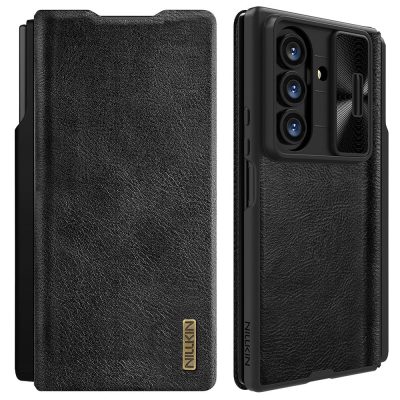 6601171017A-1 NILLKIN Qin Pro Series for Samsung Galaxy Z Fold7 Case Vegan Leather Phone Cover with Built-in Stylus / Card Slots
