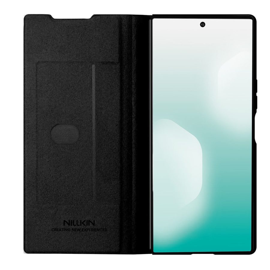 6601171017A-3 NILLKIN Qin Pro Series for Samsung Galaxy Z Fold7 Case Vegan Leather Phone Cover with Built-in Stylus / Card Slots