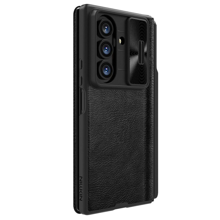 6601171017A-6 NILLKIN Qin Pro Series for Samsung Galaxy Z Fold7 Case Vegan Leather Phone Cover with Built-in Stylus / Card Slots