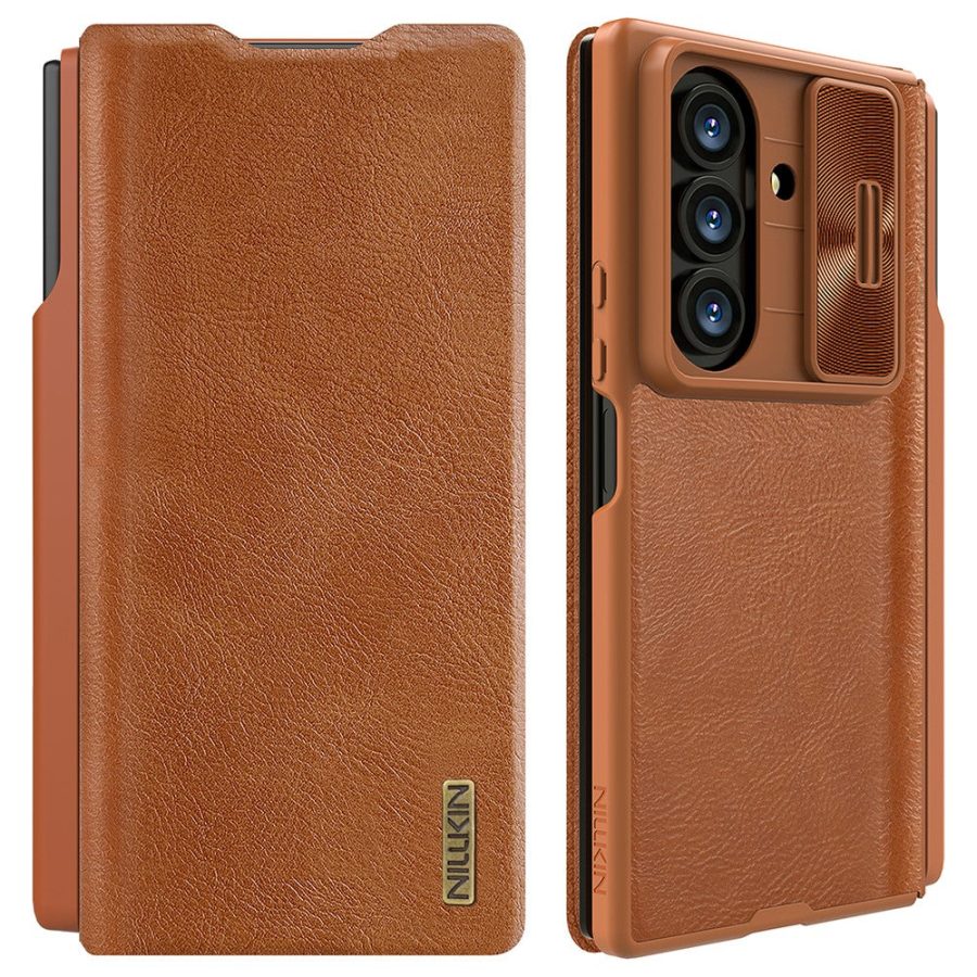 6601171017B-1 NILLKIN Qin Pro Series for Samsung Galaxy Z Fold7 Case Vegan Leather Phone Cover with Built-in Stylus / Card Slots