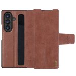 NILLKIN For Samsung Galaxy Z Fold7 Case Vegan Leather Kickstand Phone Cover with Stylus Slot / Card Slot