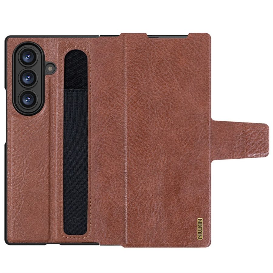 6601171020A-1 NILLKIN For Samsung Galaxy Z Fold7 Case Vegan Leather Kickstand Phone Cover with Stylus Slot / Card Slot