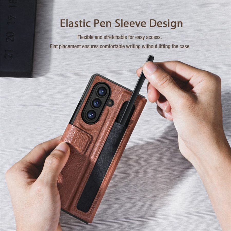 6601171020A-13 NILLKIN For Samsung Galaxy Z Fold7 Case Vegan Leather Kickstand Phone Cover with Stylus Slot / Card Slot