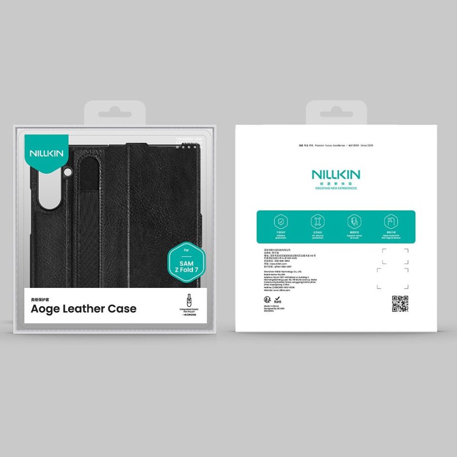 6601171020A-15 NILLKIN For Samsung Galaxy Z Fold7 Case Vegan Leather Kickstand Phone Cover with Stylus Slot / Card Slot