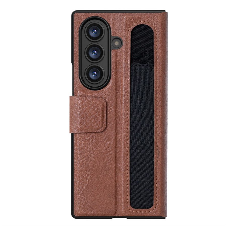 6601171020A-3 NILLKIN For Samsung Galaxy Z Fold7 Case Vegan Leather Kickstand Phone Cover with Stylus Slot / Card Slot