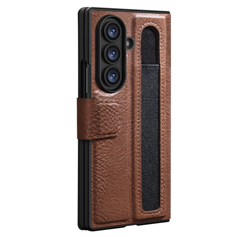 6601171020A-4 NILLKIN For Samsung Galaxy Z Fold7 Case Vegan Leather Kickstand Phone Cover with Stylus Slot / Card Slot