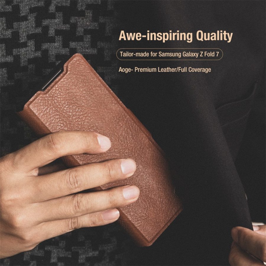 6601171020A-5 NILLKIN For Samsung Galaxy Z Fold7 Case Vegan Leather Kickstand Phone Cover with Stylus Slot / Card Slot