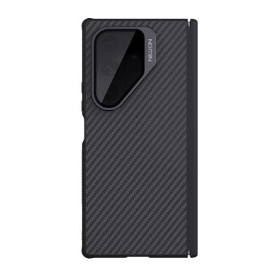6601172287A-1 NILLKIN For Samsung Galaxy Z Fold7 Case Carbon Fiber Back Shockproof Phone Cover with Magnetic Support / Clear Black Lens Lid
