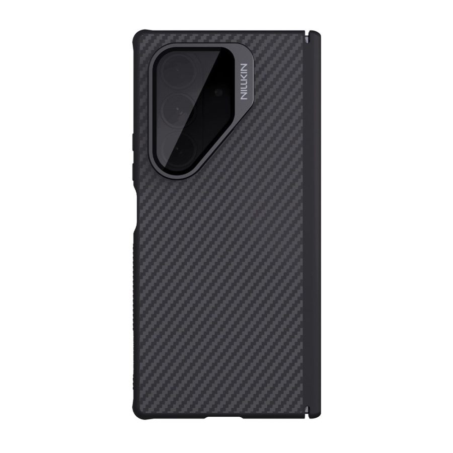 6601172287A-1 NILLKIN For Samsung Galaxy Z Fold7 Case Carbon Fiber Back Shockproof Phone Cover with Magnetic Support / Clear Black Lens Lid