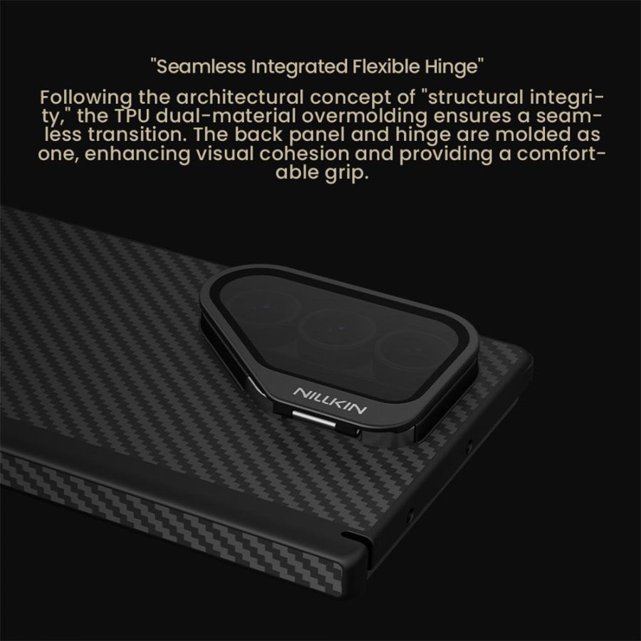 6601172287A-10 NILLKIN For Samsung Galaxy Z Fold7 Case Carbon Fiber Back Shockproof Phone Cover with Magnetic Support / Clear Black Lens Lid