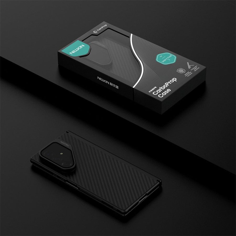 6601172287A-11 NILLKIN For Samsung Galaxy Z Fold7 Case Carbon Fiber Back Shockproof Phone Cover with Magnetic Support / Clear Black Lens Lid