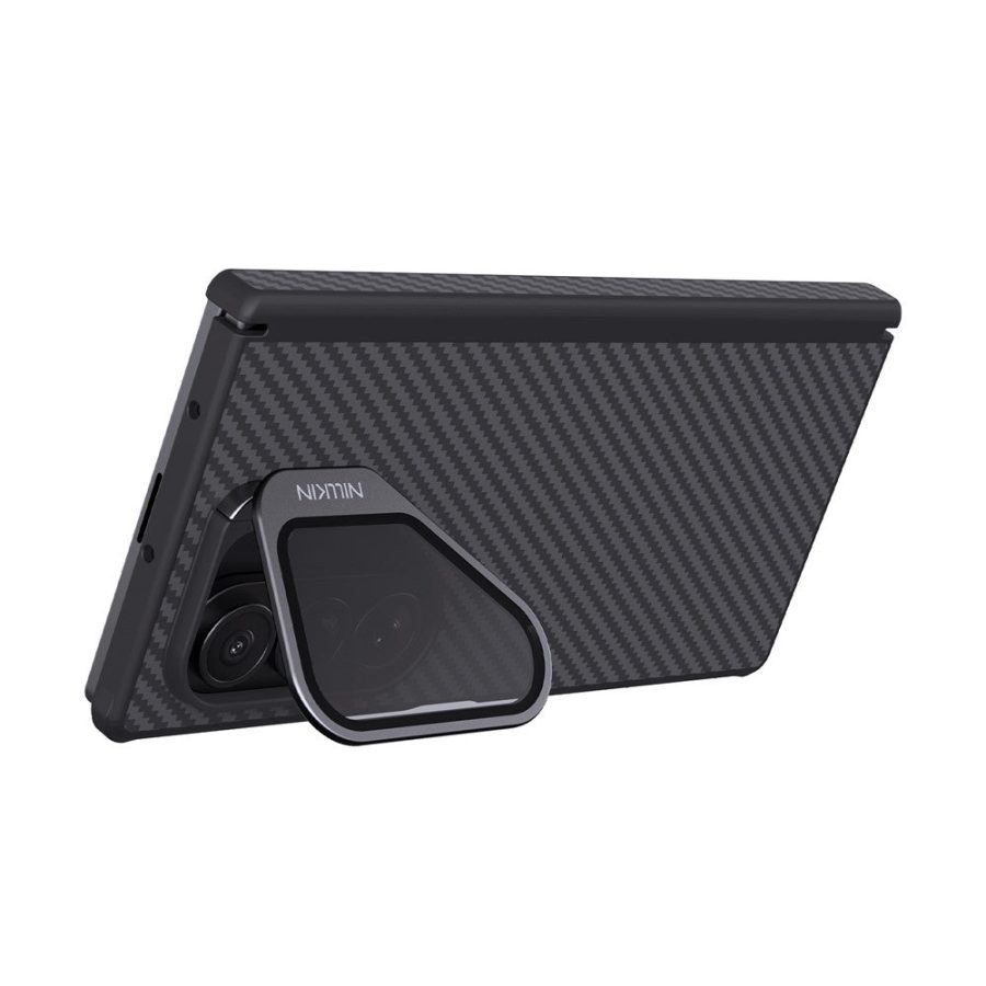 6601172287A-2 NILLKIN For Samsung Galaxy Z Fold7 Case Carbon Fiber Back Shockproof Phone Cover with Magnetic Support / Clear Black Lens Lid