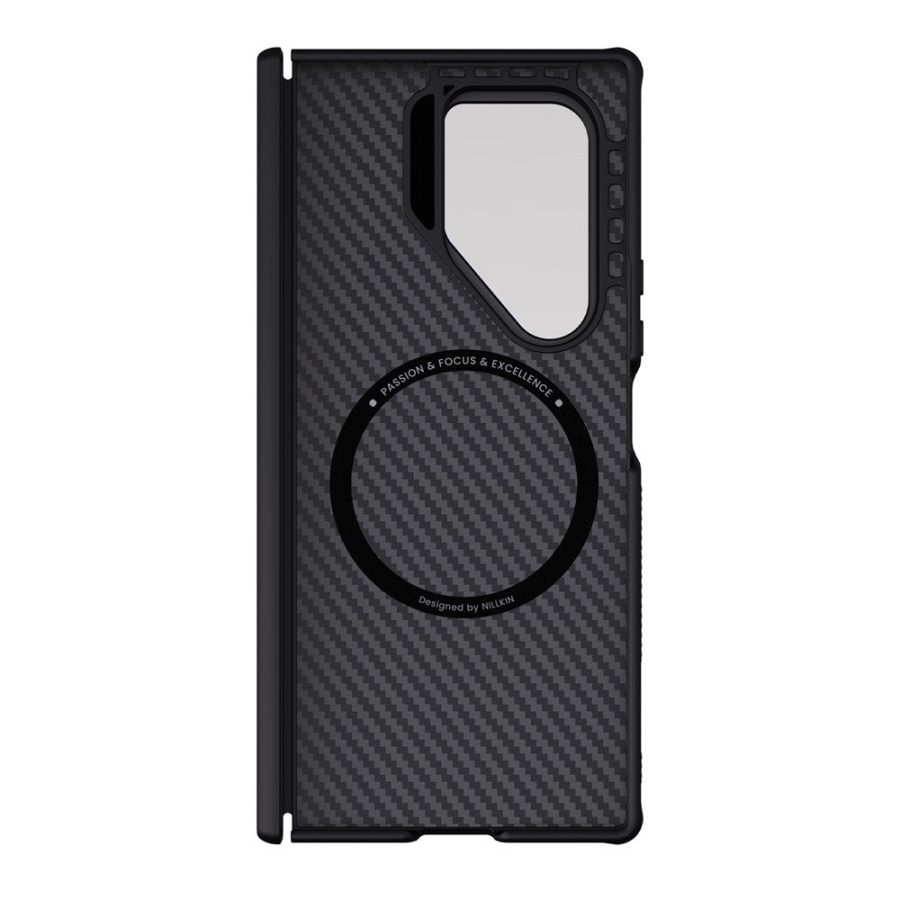 6601172287A-4 NILLKIN For Samsung Galaxy Z Fold7 Case Carbon Fiber Back Shockproof Phone Cover with Magnetic Support / Clear Black Lens Lid