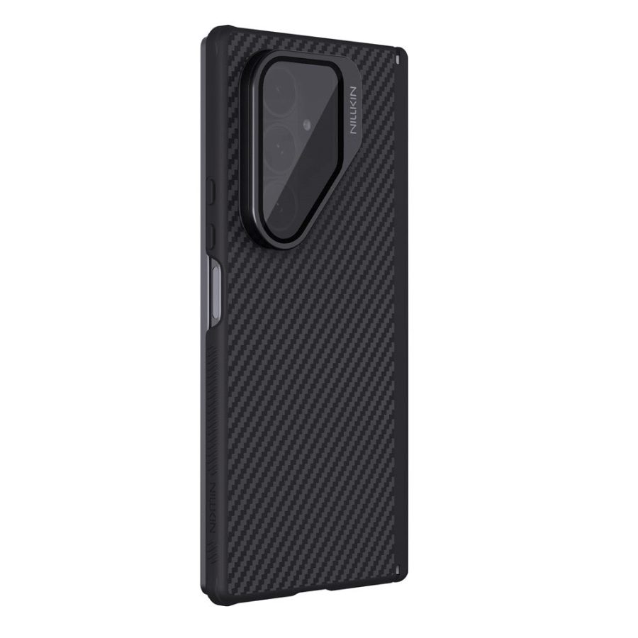 6601172287A-5 NILLKIN For Samsung Galaxy Z Fold7 Case Carbon Fiber Back Shockproof Phone Cover with Magnetic Support / Clear Black Lens Lid