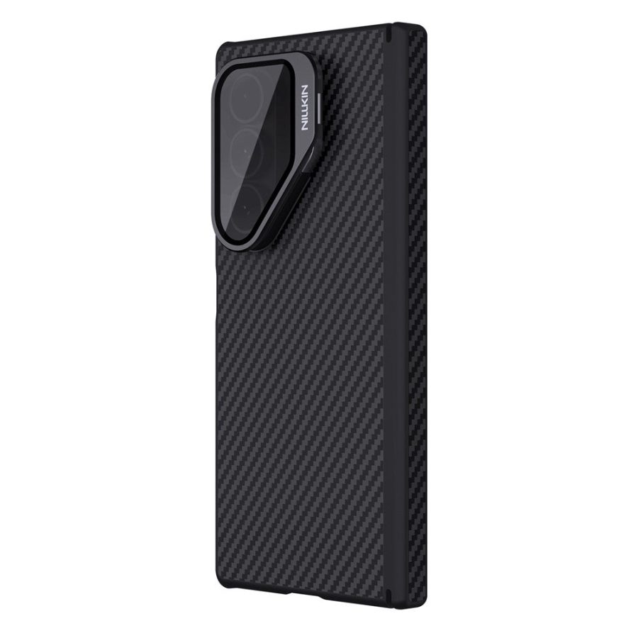 6601172287A-6 NILLKIN For Samsung Galaxy Z Fold7 Case Carbon Fiber Back Shockproof Phone Cover with Magnetic Support / Clear Black Lens Lid
