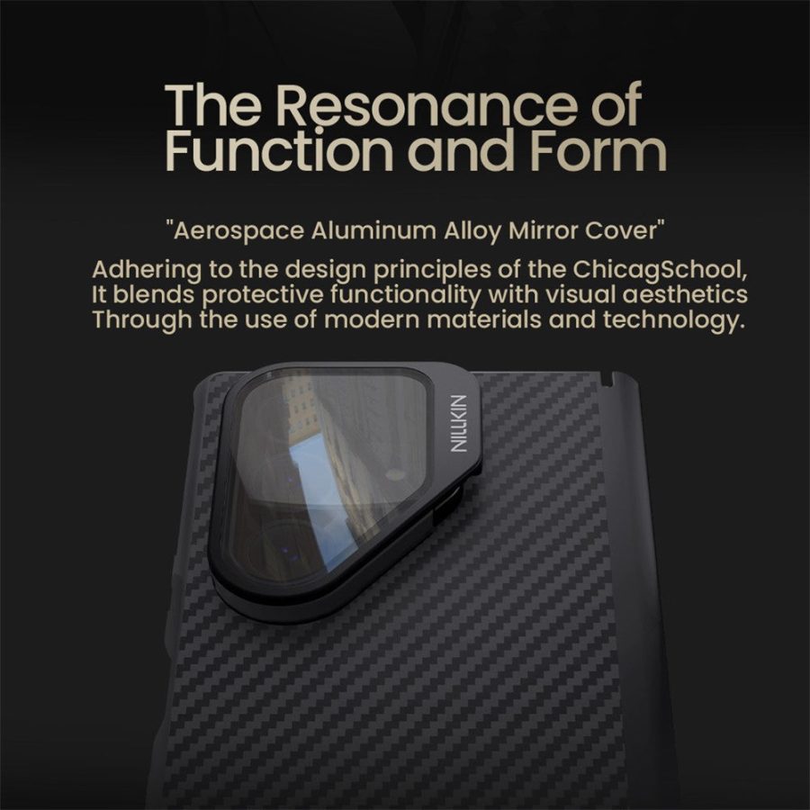 6601172287A-9 NILLKIN For Samsung Galaxy Z Fold7 Case Carbon Fiber Back Shockproof Phone Cover with Magnetic Support / Clear Black Lens Lid