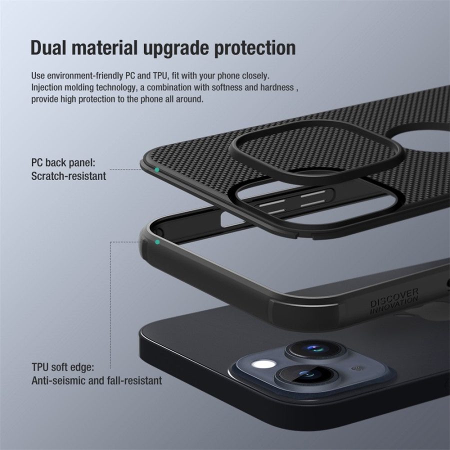660117461A-3 NILLKIN Super Frosted Shield Pro Hard PC Case for iPhone 14 Shockproof Matte Phone Cover (Hollow-out Design for Logo)