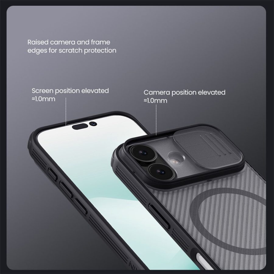 6601178530A-11 NILLKIN Camshield Pro Magnetic Series For iPhone 17 Case TPU - PC Clear Black Phone Cover with Camera Slider