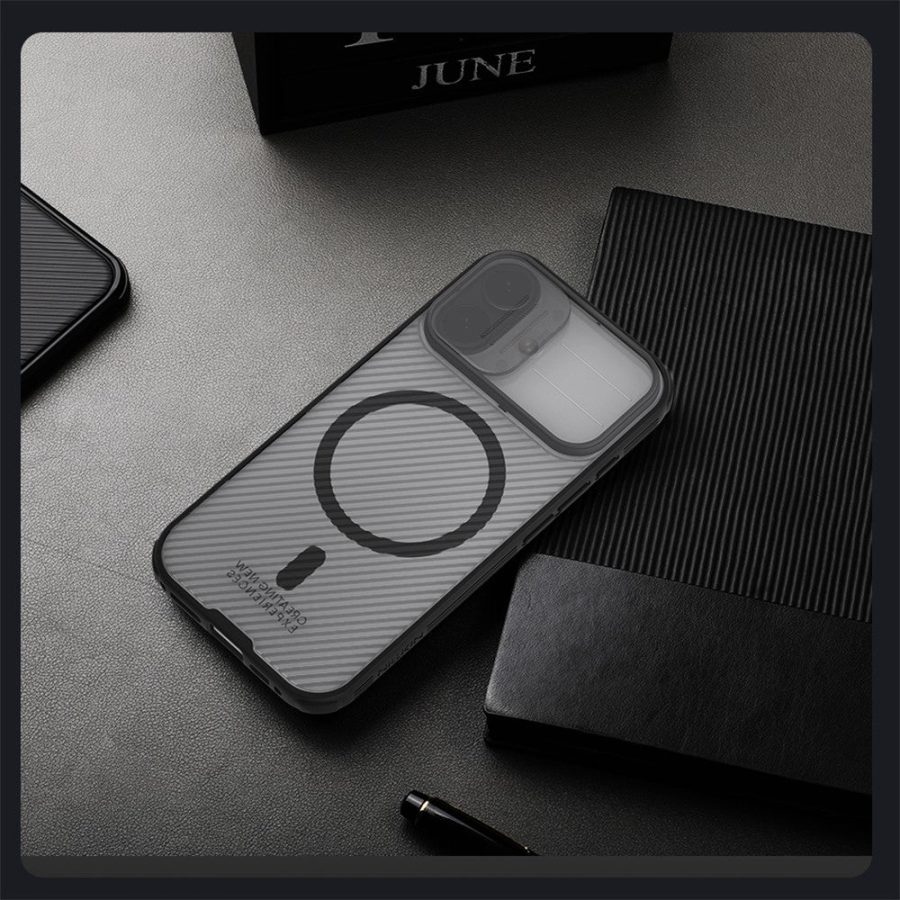 6601178530A-17 NILLKIN Camshield Pro Magnetic Series For iPhone 17 Case TPU - PC Clear Black Phone Cover with Camera Slider