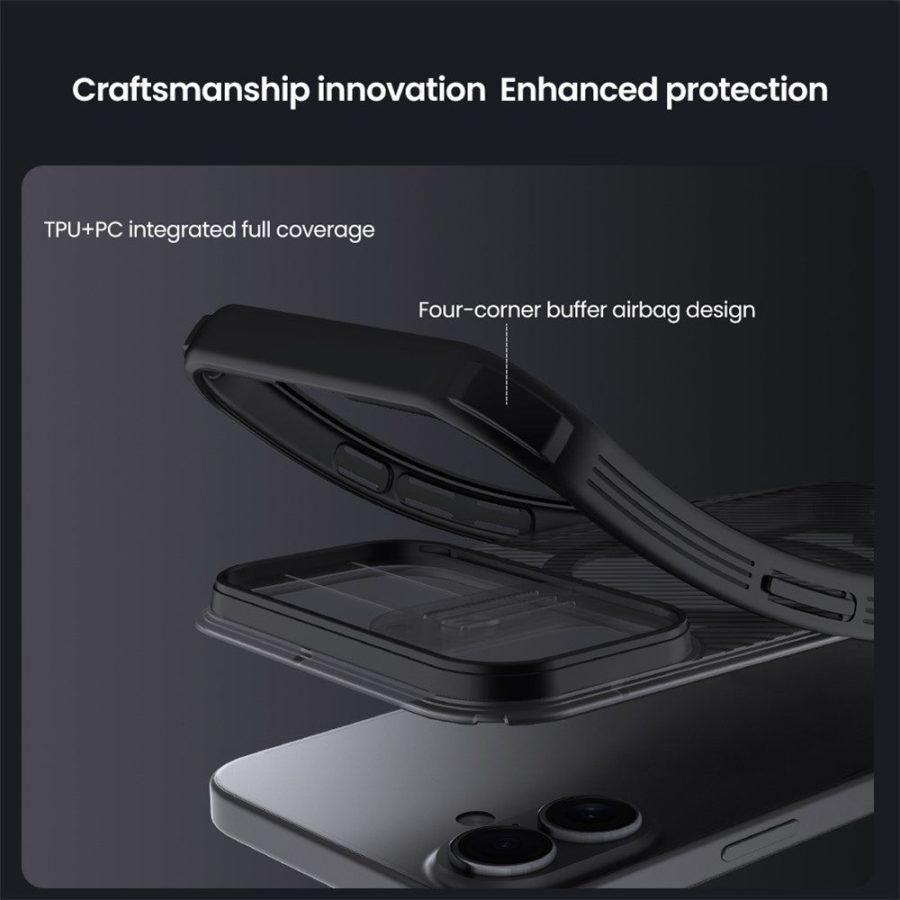 6601178530A-9 NILLKIN Camshield Pro Magnetic Series For iPhone 17 Case TPU - PC Clear Black Phone Cover with Camera Slider