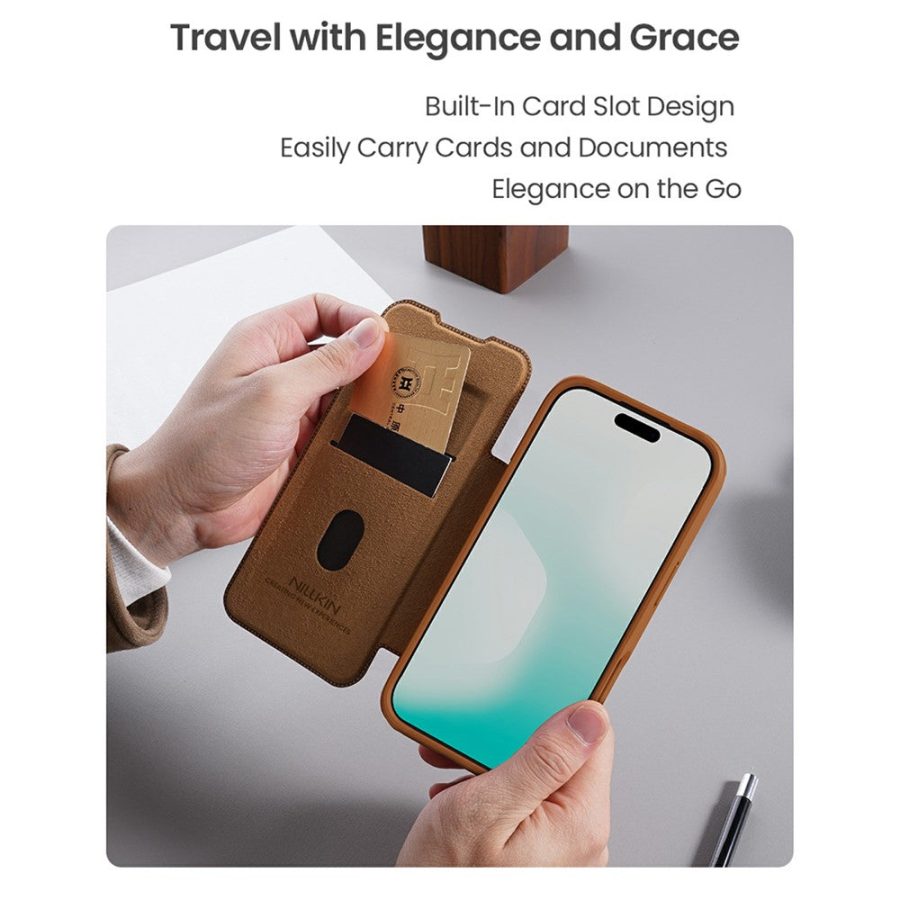 6601178912A-8 NILLKIN Qin Pro Series for iPhone 17 Pro Max Case with Card Slots Leather Phone Cover