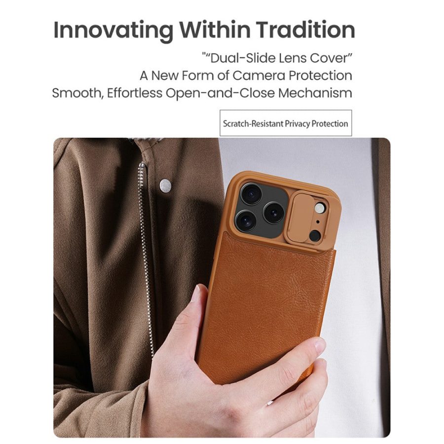 6601179038A-6 NILLKIN Qin Pro Series for iPhone 17 Pro Case with Card Slots Leather Phone Cover
