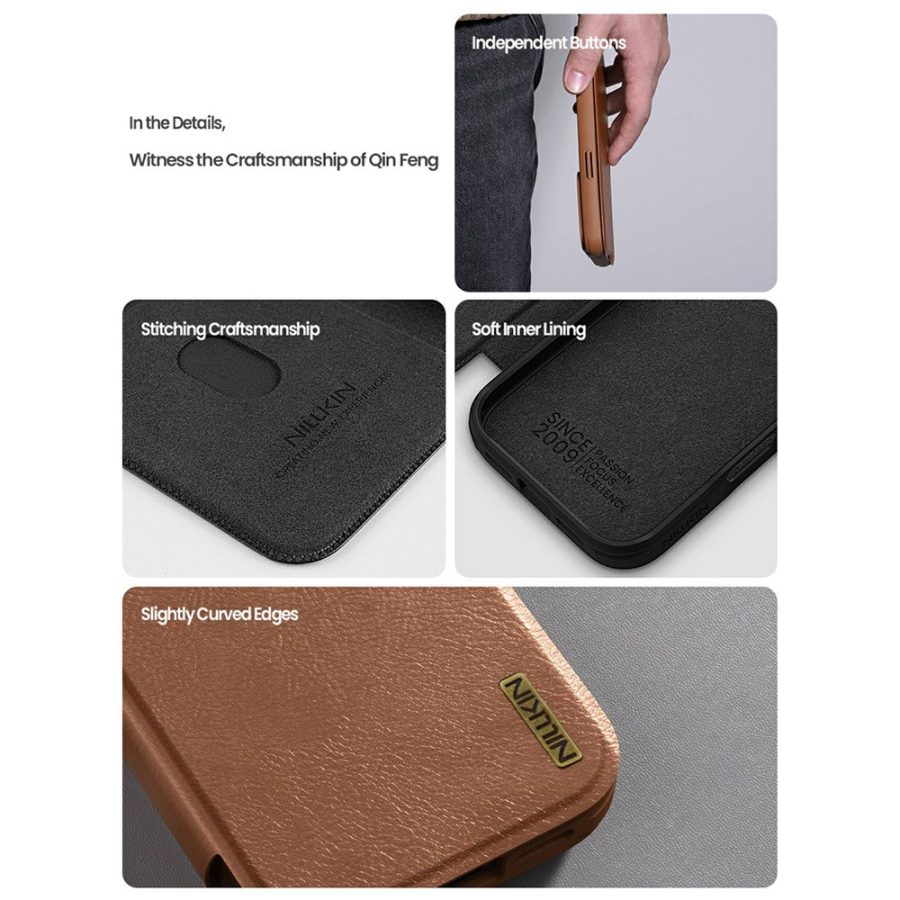 6601179038A-9 NILLKIN Qin Pro Series for iPhone 17 Pro Case with Card Slots Leather Phone Cover