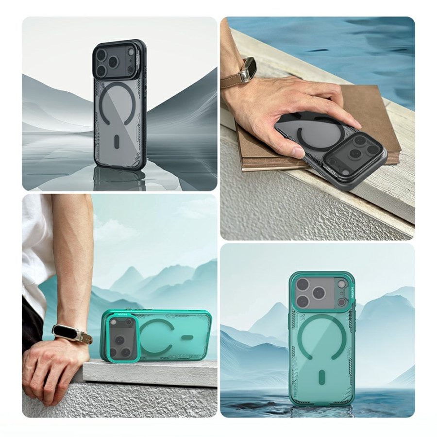 NILLKIN Iceblade CamProp For iPhone 17 Pro Magnetic Case Clear Lens Lid Kickstand PC - TPU Phone Cover