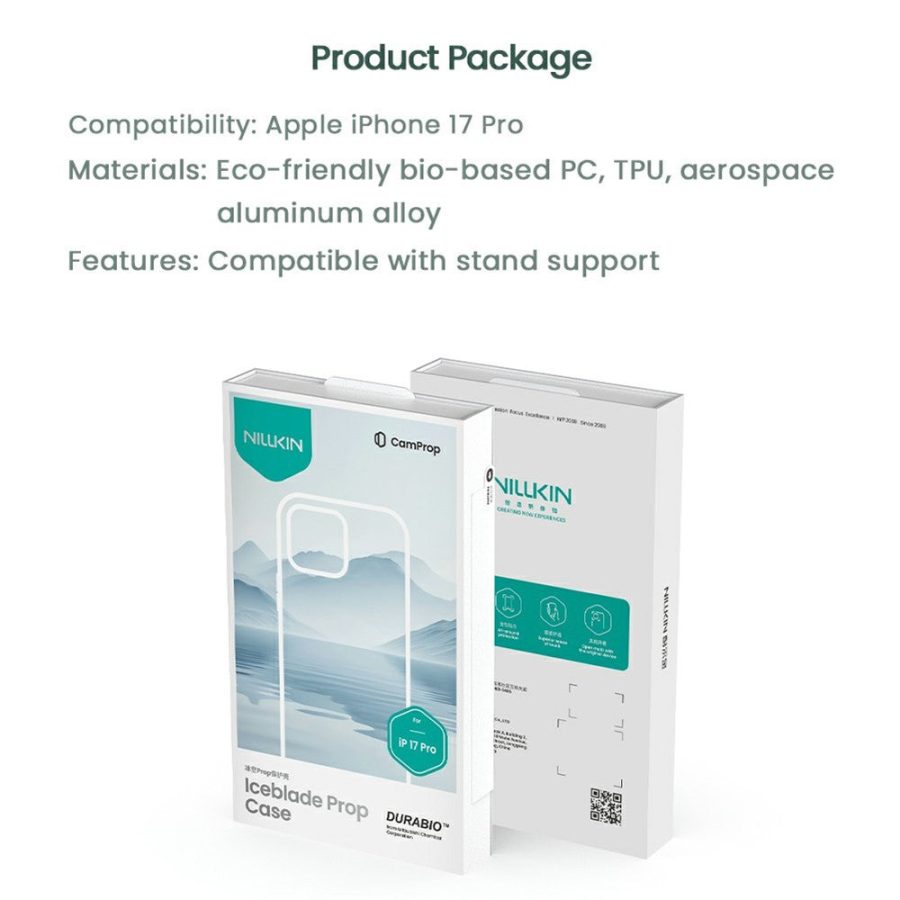 6601180775A-17 NILLKIN Iceblade CamProp For iPhone 17 Pro Case Clear Lens Lid Kickstand PC - TPU Phone Cover