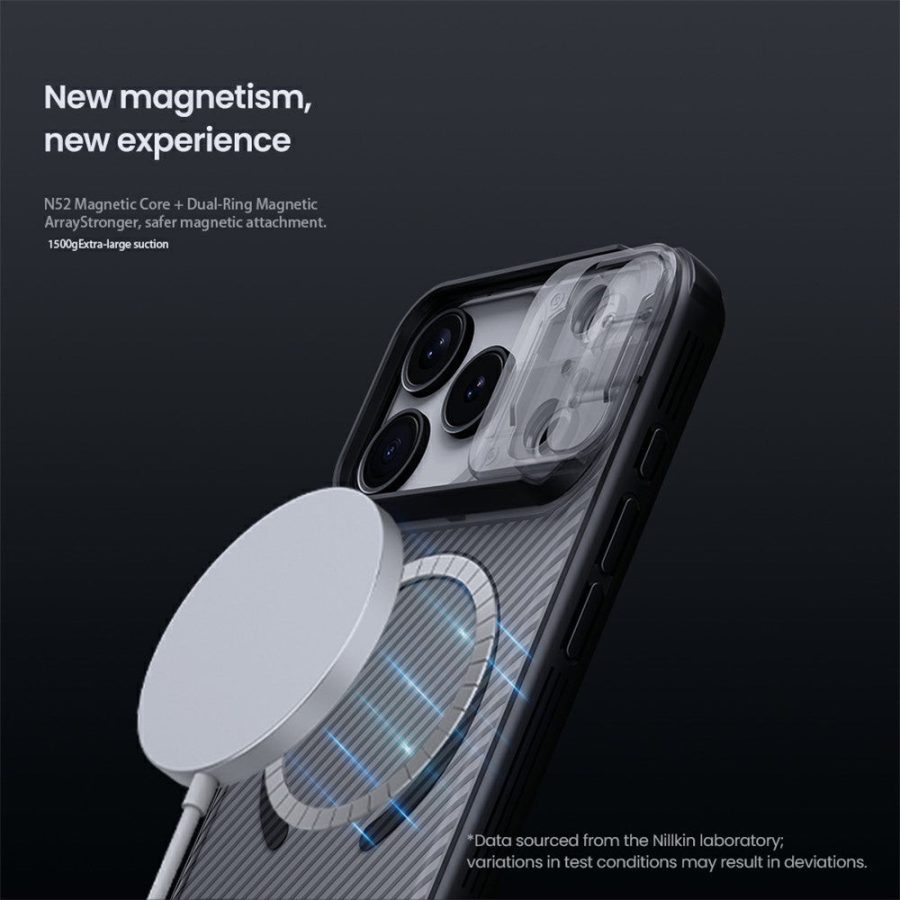 6601180787A-13 NILLKIN Camshield Pro Magnetic Series For iPhone 17 Pro Case TPU - PC Clear Black Phone Cover with Camera Slider