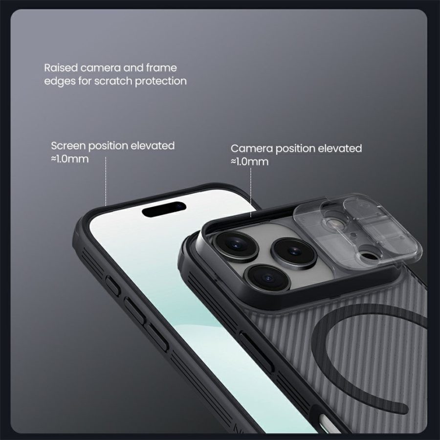 6601180789A-11 NILLKIN Camshield Pro Magnetic Series For iPhone 17 Pro Max Case TPU - PC Clear Black Phone Cover with Camera Slider