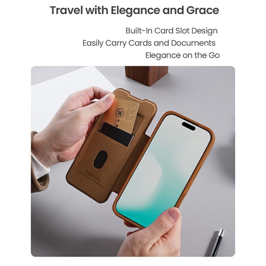 6601181520A-10 NILLKIN Qin Pro Series for iPhone 17 Case with Card Slots Leather Phone Cover