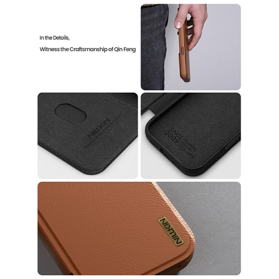6601181520A-11 NILLKIN Qin Pro Series for iPhone 17 Case with Card Slots Leather Phone Cover