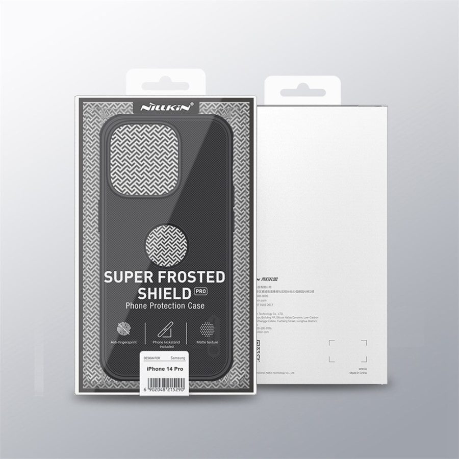 660118422C-6 NILLKIN Super Frosted Shield Pro Protective Phone Case for iPhone 14 Pro Hard PC Matte Anti-drop Phone Cover (Hollow-out Design for Logo)