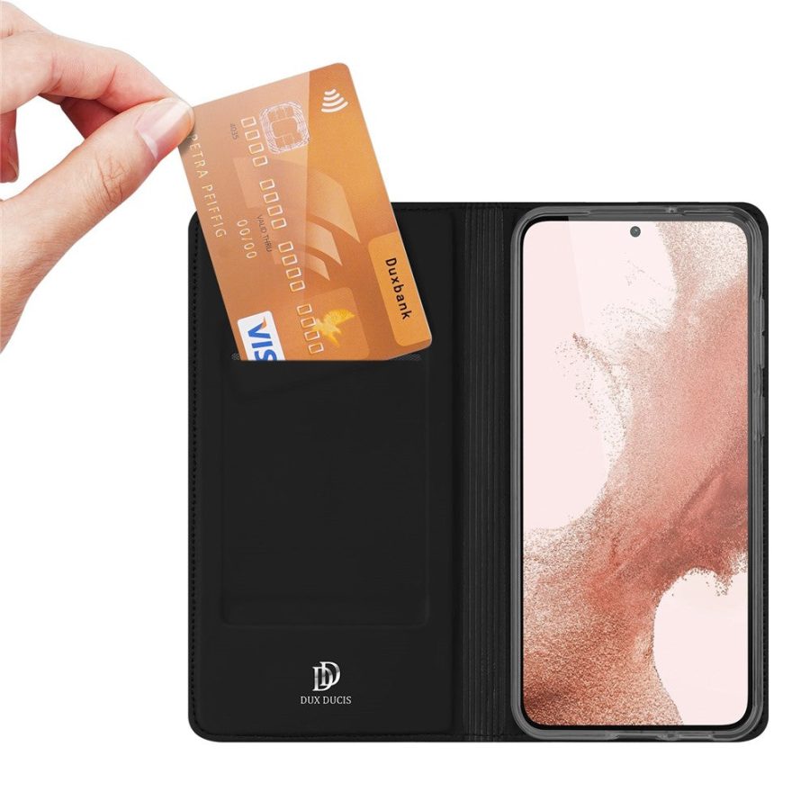 660118496A-2 DUX DUCIS Skin Pro Series for Samsung Galaxy S23 PU Leather Card Holder Case Anti-scratch Foldable Stand Phone Cover