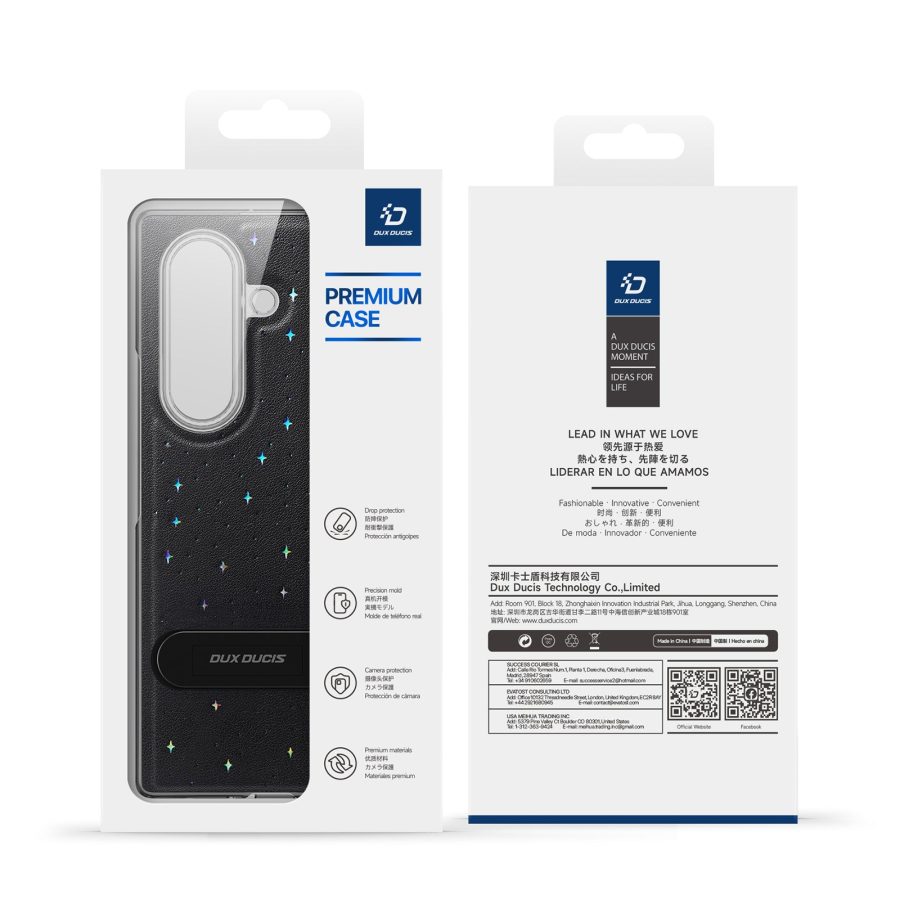 6601188009A-12 DUX DUCIS For Samsung Galaxy Z Fold7 Case STEX Series Kickstand Star Pattern PU Leather Back Cover with Tempered Glass Film
