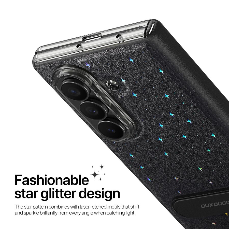 6601188009A-3 DUX DUCIS For Samsung Galaxy Z Fold7 Case STEX Series Kickstand Star Pattern PU Leather Back Cover with Tempered Glass Film