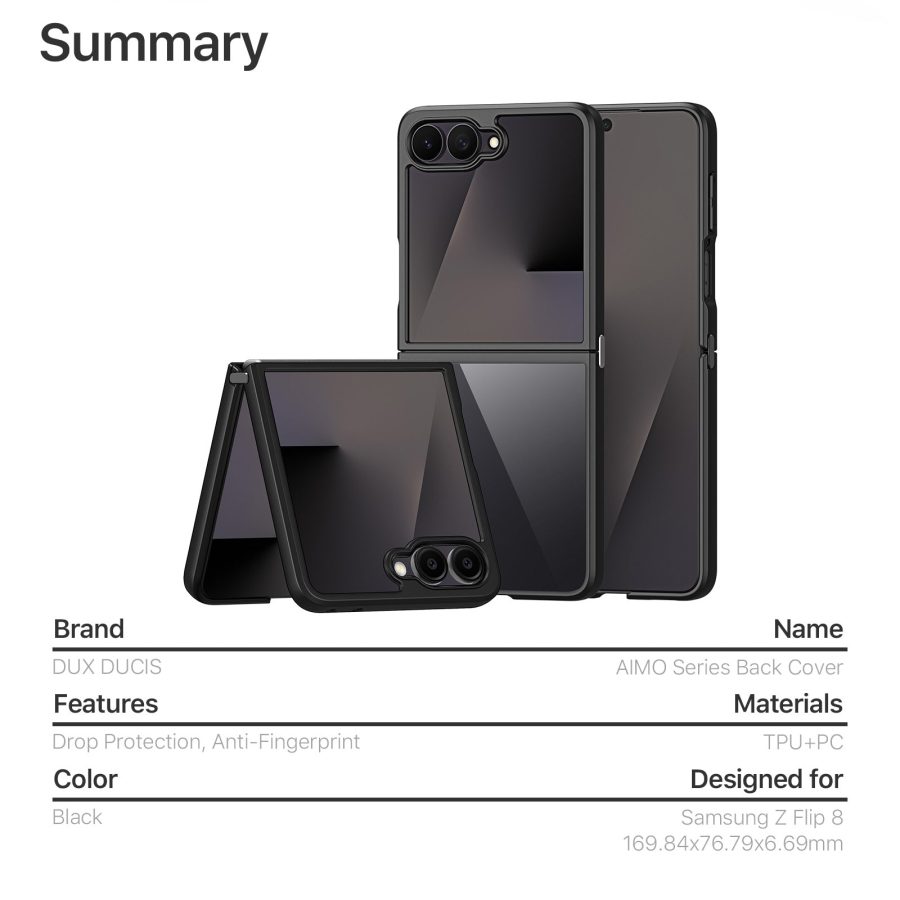 6601217301A-10 DUX DUCIS for Samsung Galaxy Z Flip8 Aimo Series PC - TPU Clear Back Phone Cover (REACH Certification)