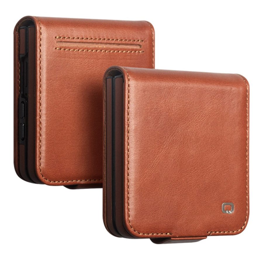 QIALINO For Samsung Galaxy Z Flip8 Case Oil-Waxed Genuine Leather Flip Phone Cover With Card Slot