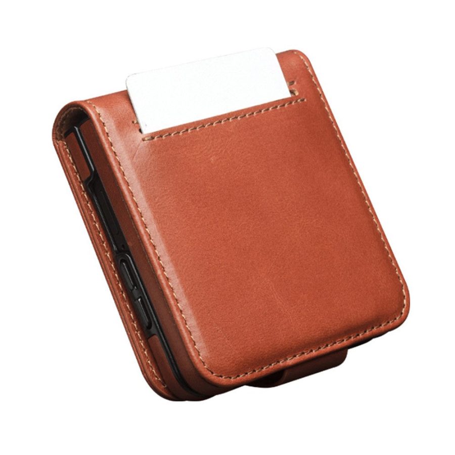 QIALINO For Samsung Galaxy Z Flip8 Case Oil-Waxed Genuine Leather Flip Phone Cover With Card Slot