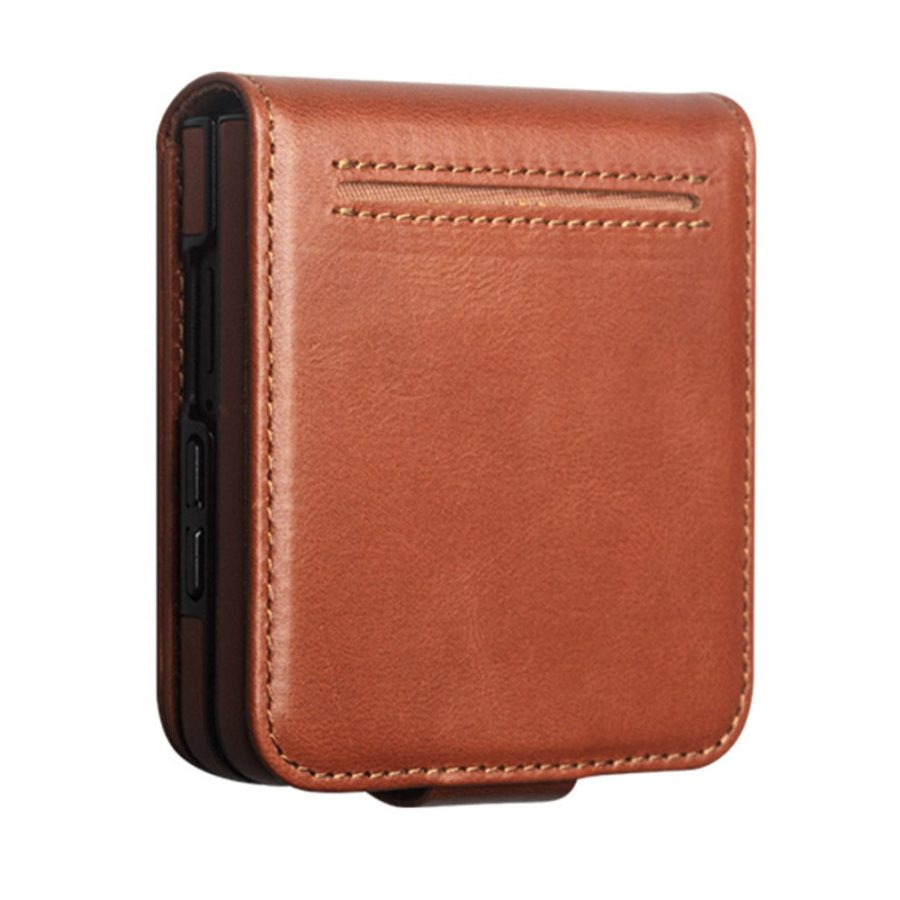 QIALINO For Samsung Galaxy Z Flip8 Case Oil-Waxed Genuine Leather Flip Phone Cover With Card Slot