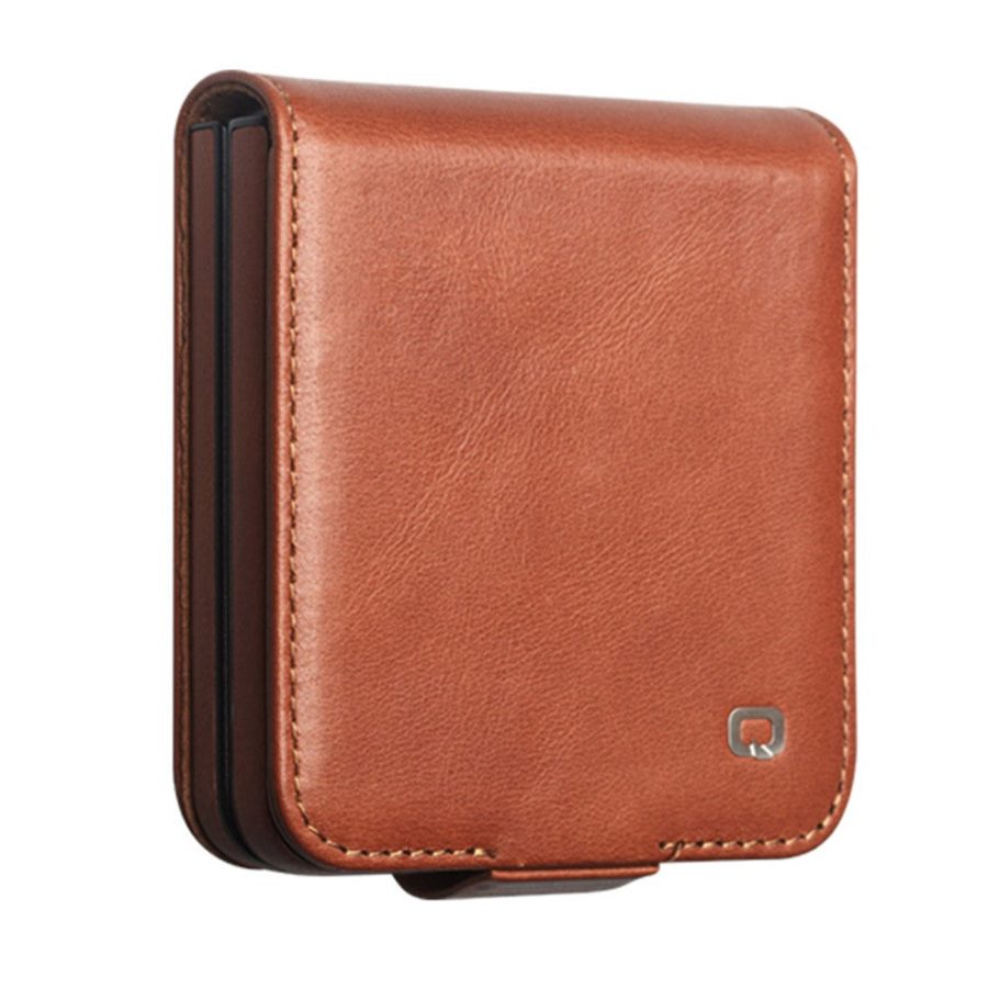 QIALINO For Samsung Galaxy Z Flip8 Case Oil-Waxed Genuine Leather Flip Phone Cover With Card Slot