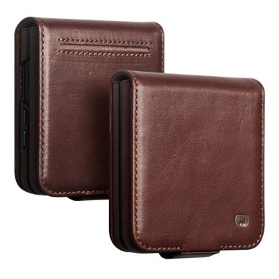 6601226297B-1 QIALINO For Samsung Galaxy Z Flip8 Case Oil-Waxed Genuine Leather Flip Phone Cover With Card Slot