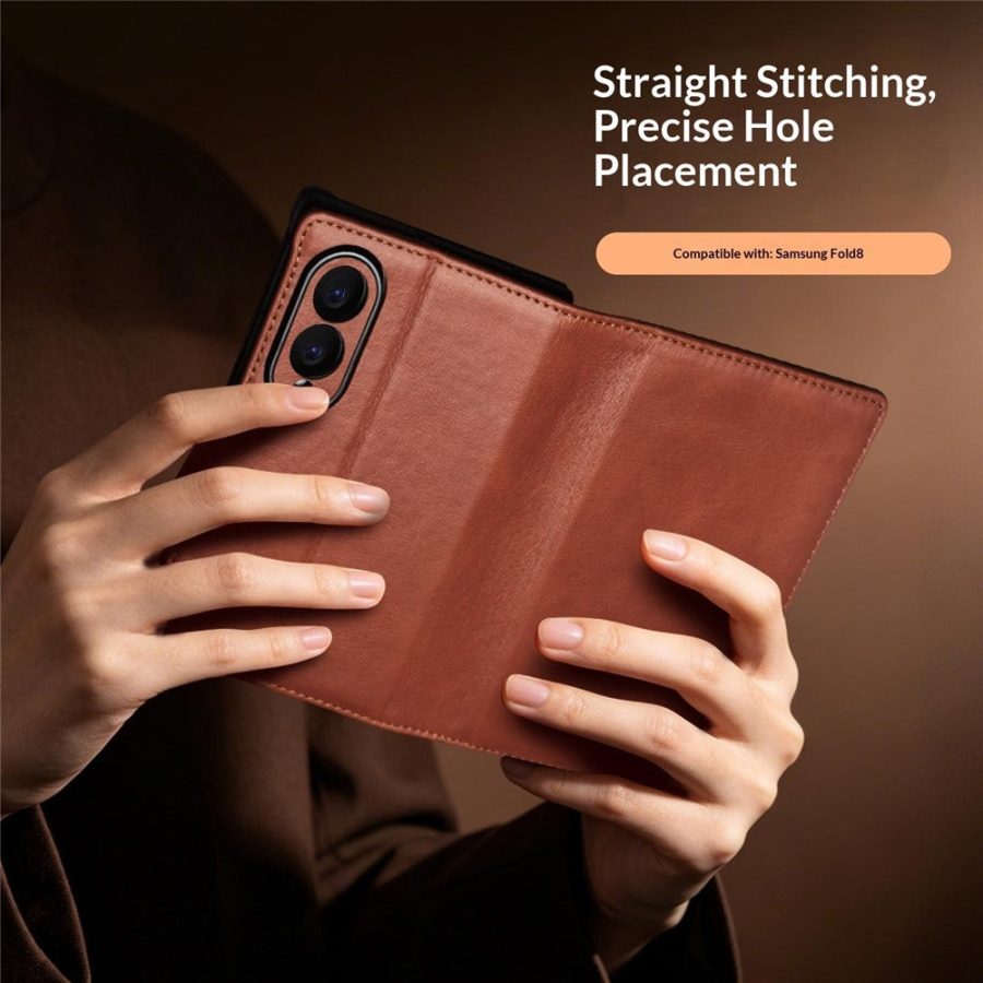 QIALINO For Samsung Galaxy Z Fold8 Case Oil-Waxed Genuine Leather Flip Stand Wallet Phone Cover