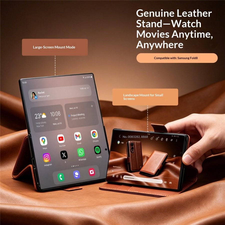 QIALINO For Samsung Galaxy Z Fold8 Case Oil-Waxed Genuine Leather Flip Stand Wallet Phone Cover