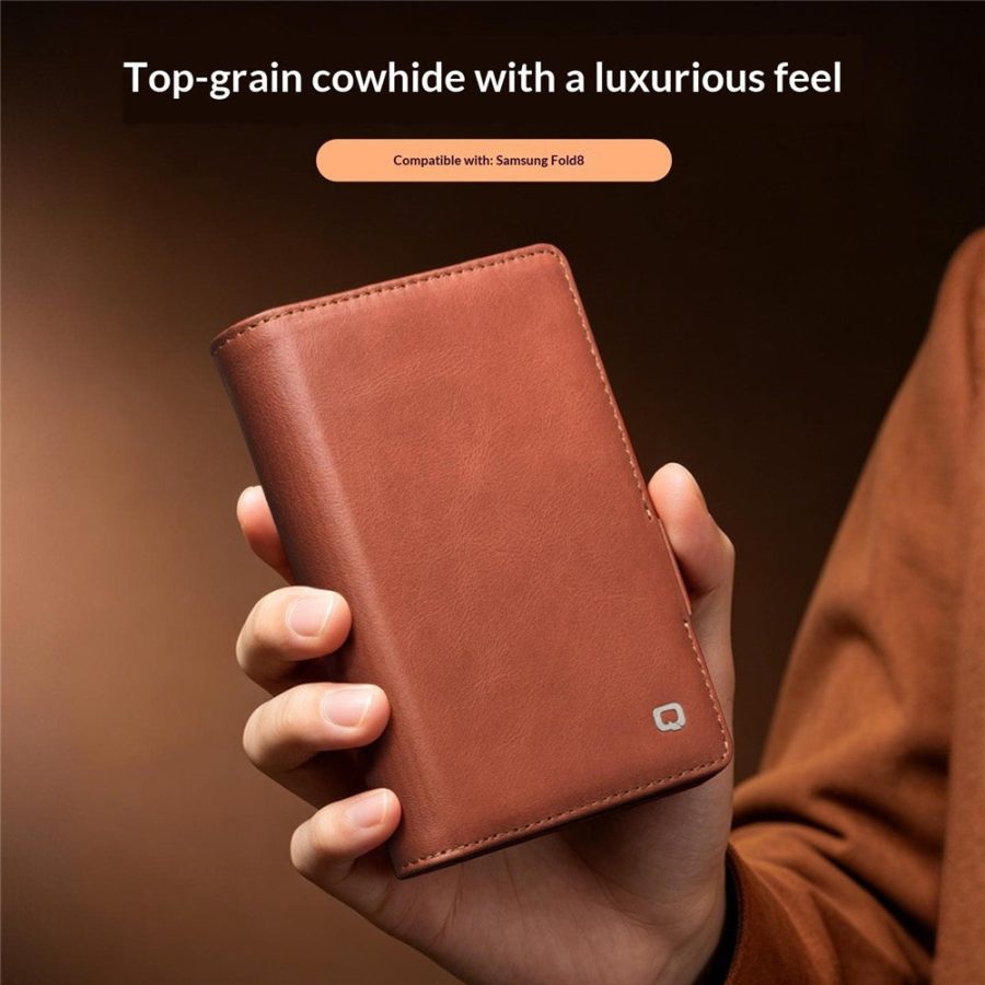 QIALINO For Samsung Galaxy Z Fold8 Case Oil-Waxed Genuine Leather Flip Stand Wallet Phone Cover